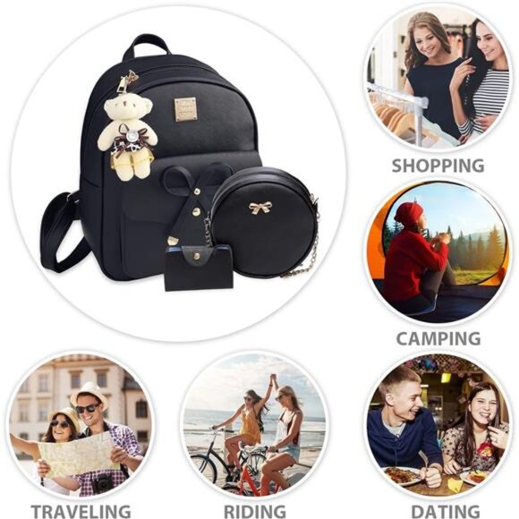 3-PCS Small Backpack Purse for Women